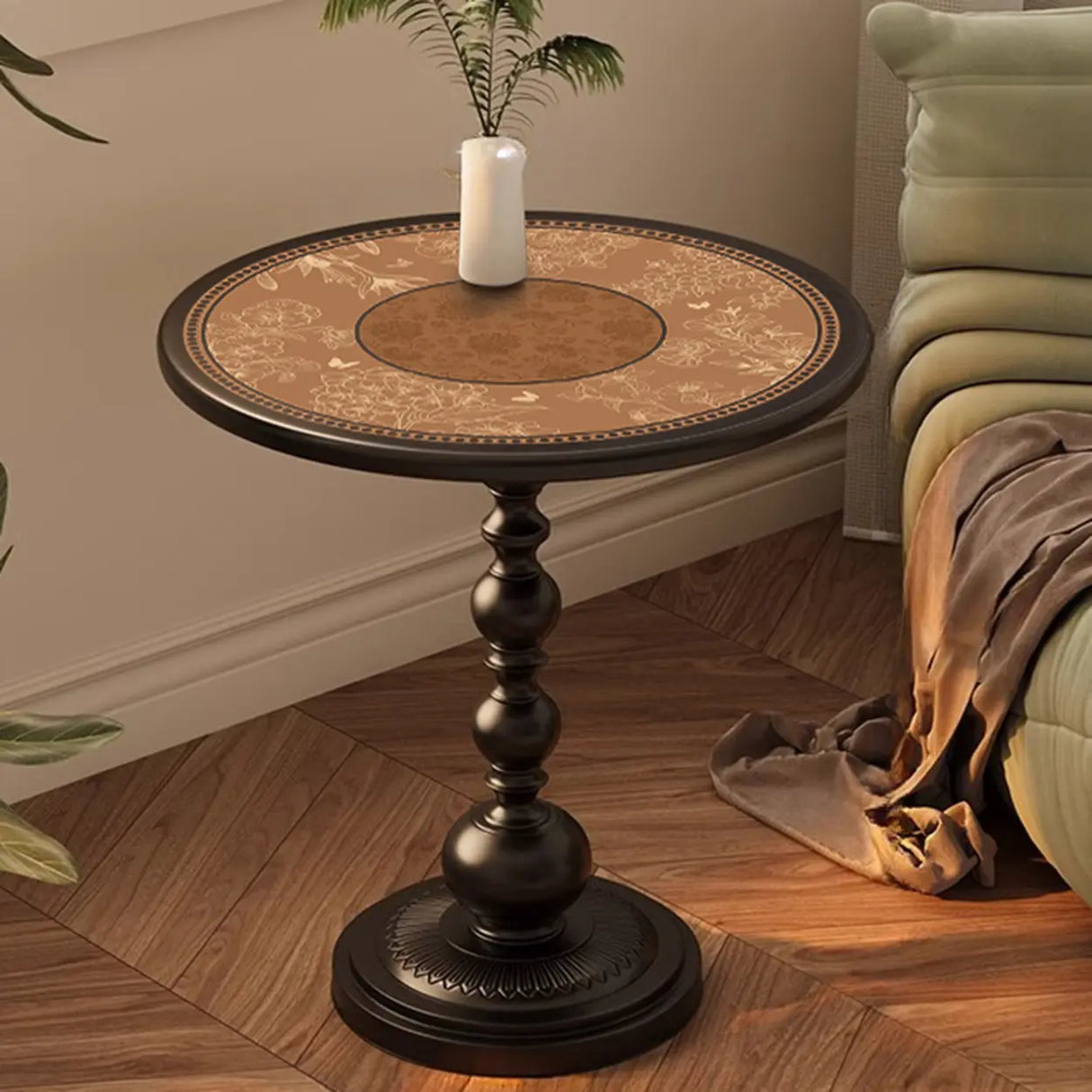 Mid-Century Modern Black Wood Round Pedestal Side Table Image - 19