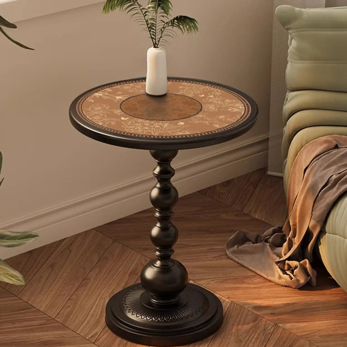 Mid-Century Modern Black Wood Round Pedestal Side Table Image - 20