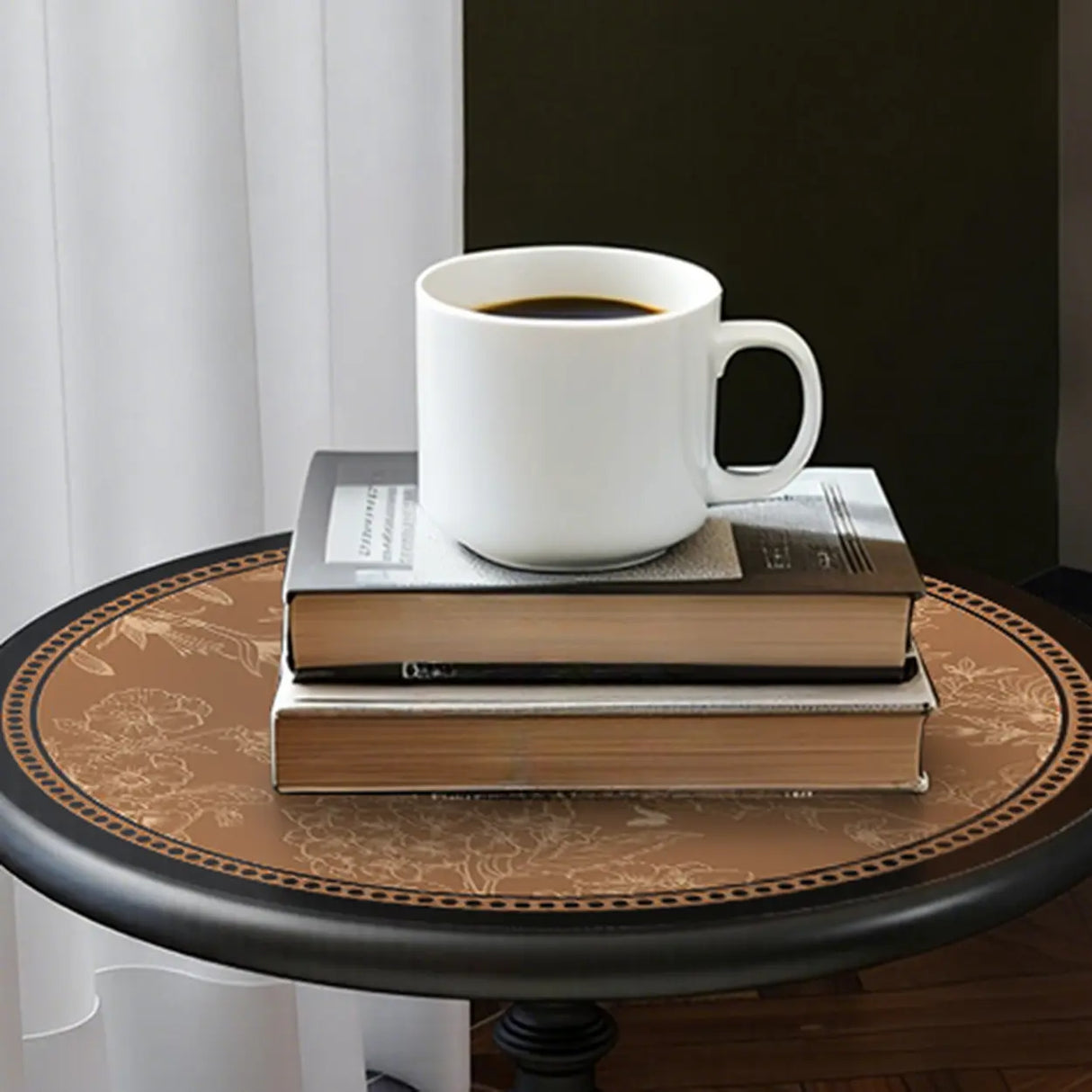 Mid-Century Modern Black Wood Round Pedestal Side Table Image - 5