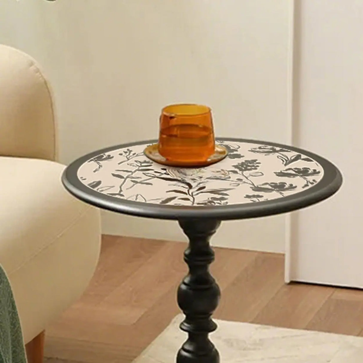 Mid-Century Modern Black Wood Round Pedestal Side Table Image - 9