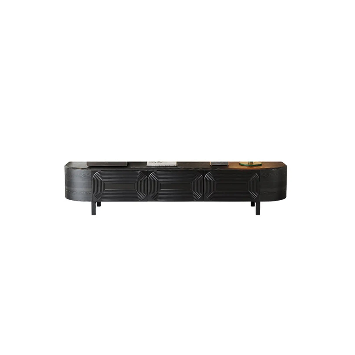 Mid-Century Modern Black Wood TV Stand with Drawers Image - 3