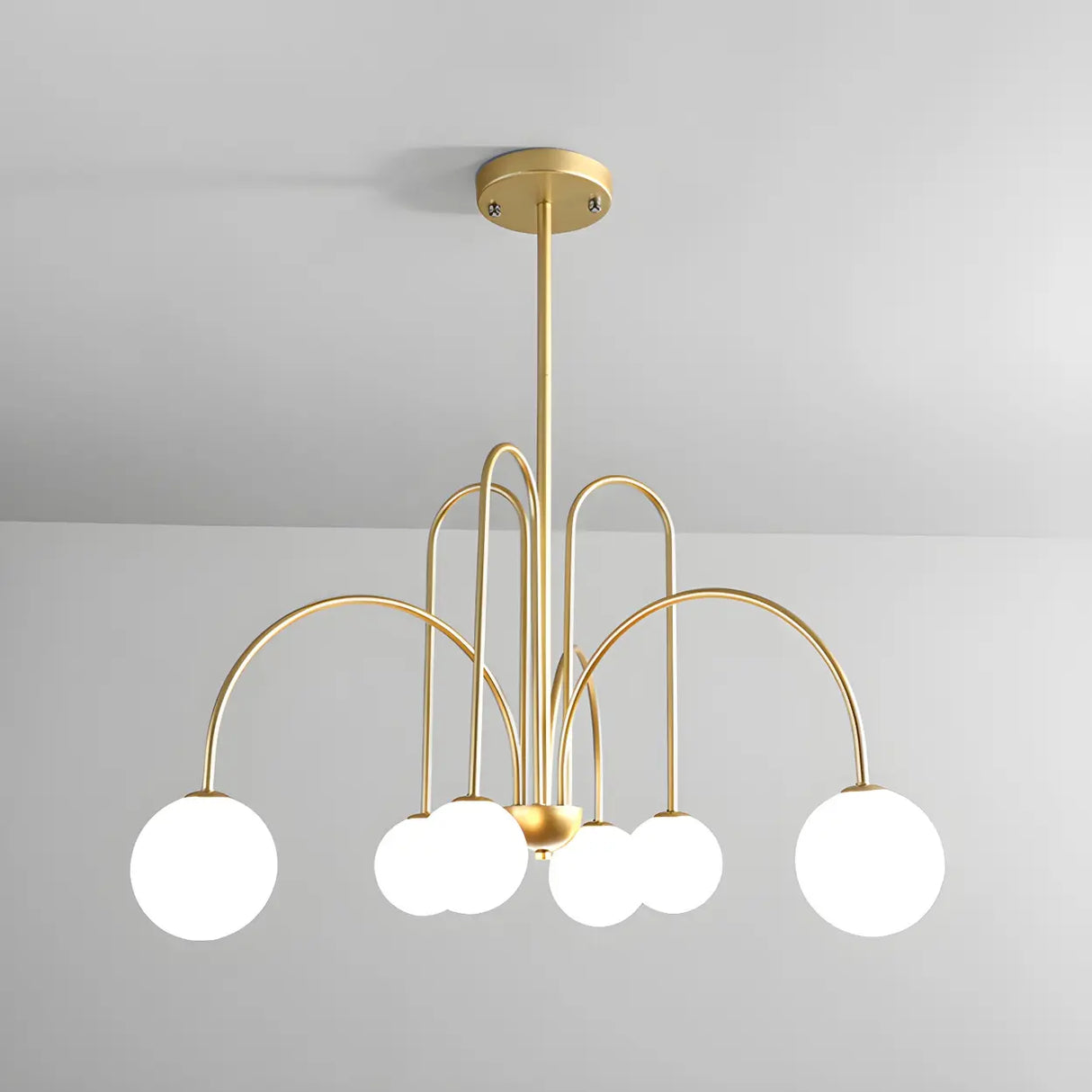 Mid-Century Modern Brass Globe Living Room Chandelier Image - 17