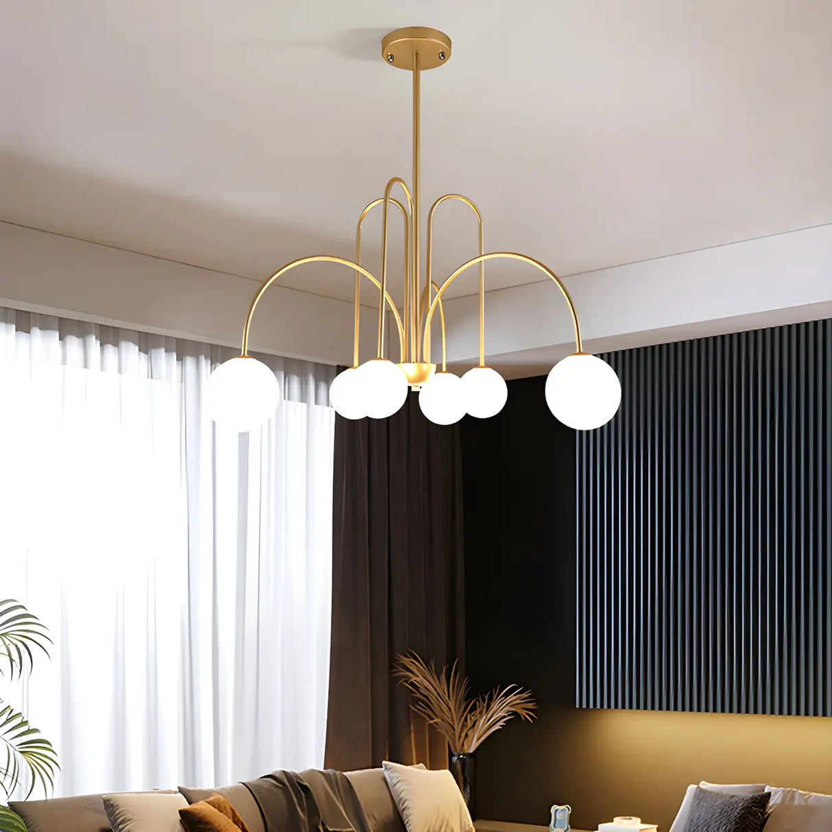 Mid-Century Modern Brass Globe Living Room Chandelier Image - 22