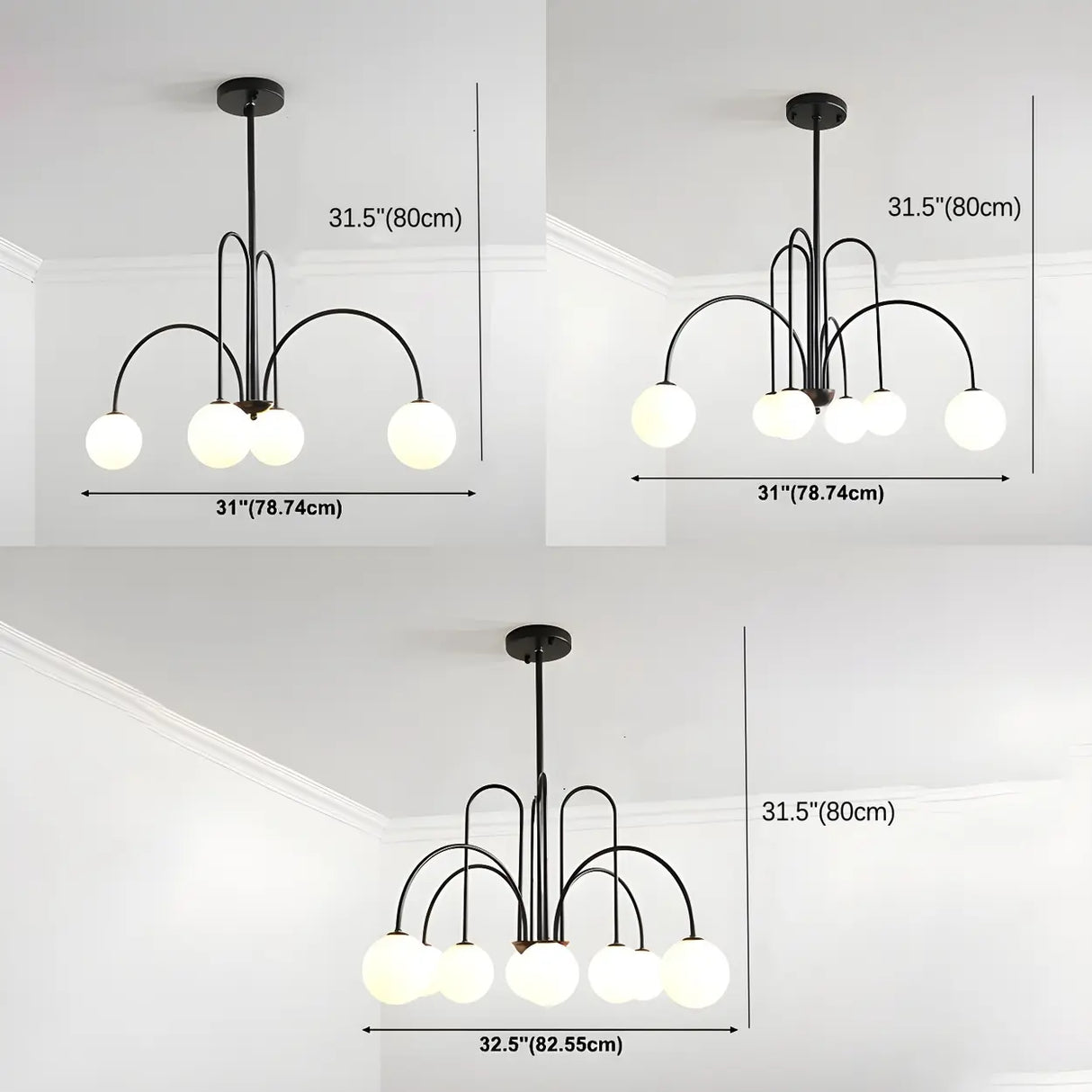 Mid-Century Modern Brass Globe Living Room Chandelier