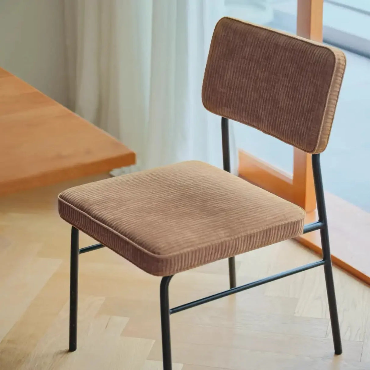 Mid-Century Modern Brown Corduroy Upholstered Dining Chair Image - 1