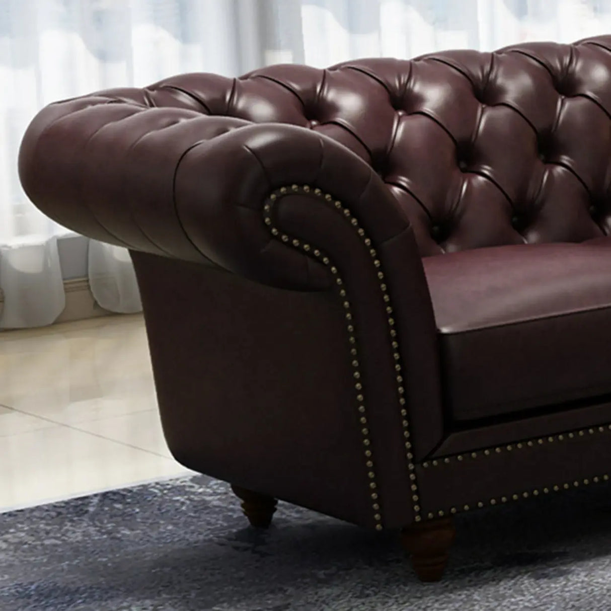 Mid-Century Modern Brown Cow Leather Flared Arm Sofa Image - 11