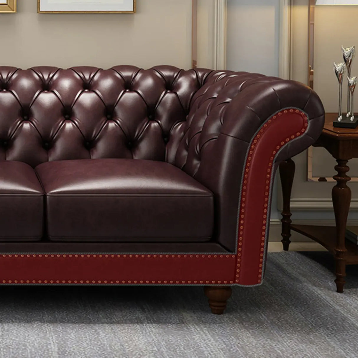 Mid-Century Modern Brown Cow Leather Flared Arm Sofa Image - 13