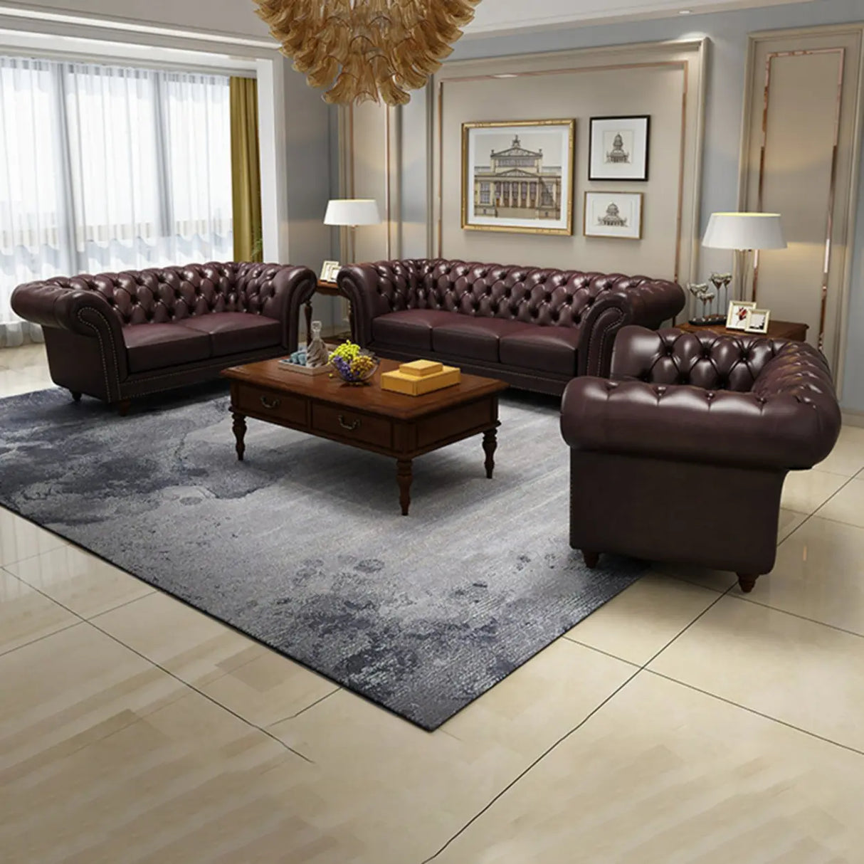 Mid-Century Modern Brown Cow Leather Flared Arm Sofa Image - 15