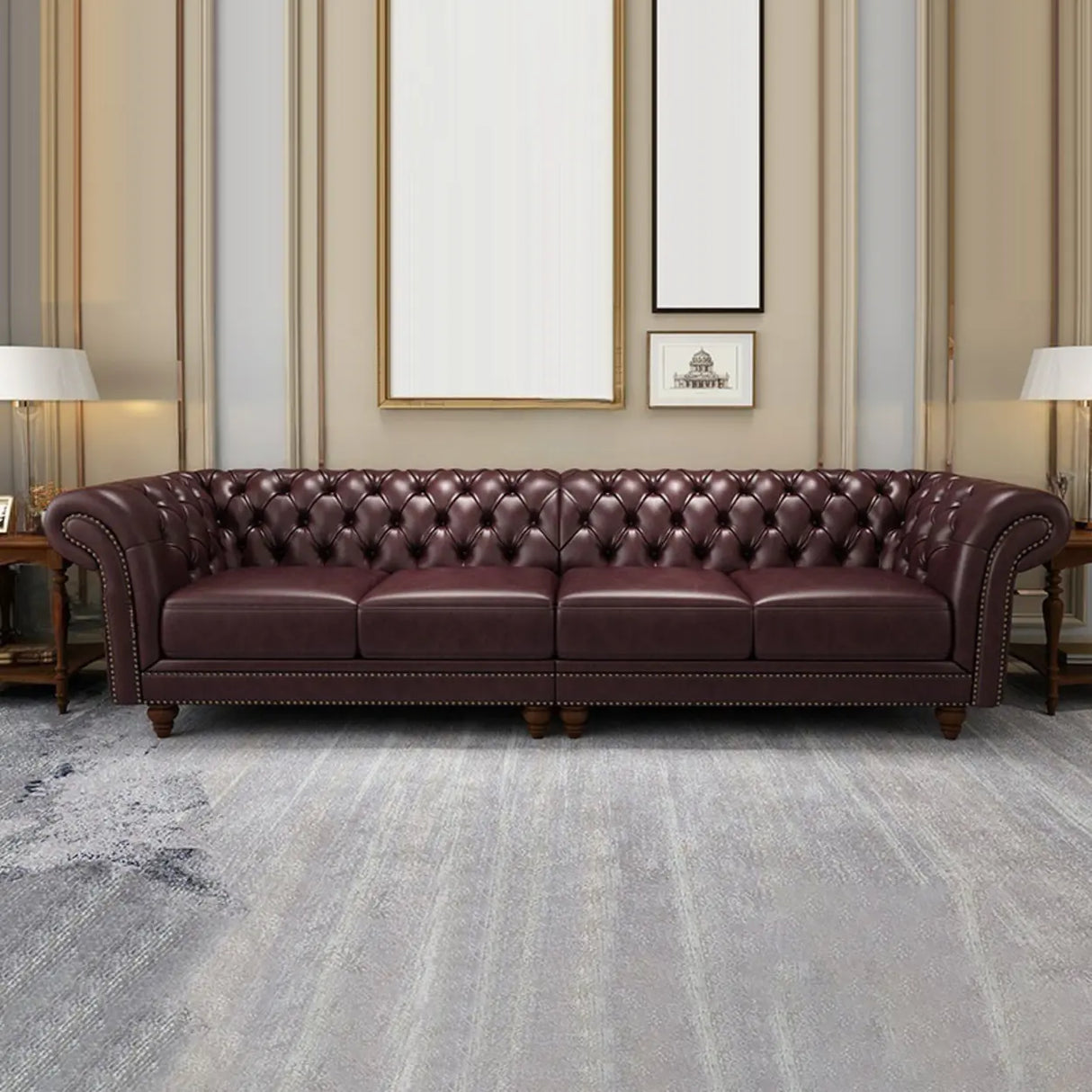 Mid-Century Modern Brown Cow Leather Flared Arm Sofa Image - 3