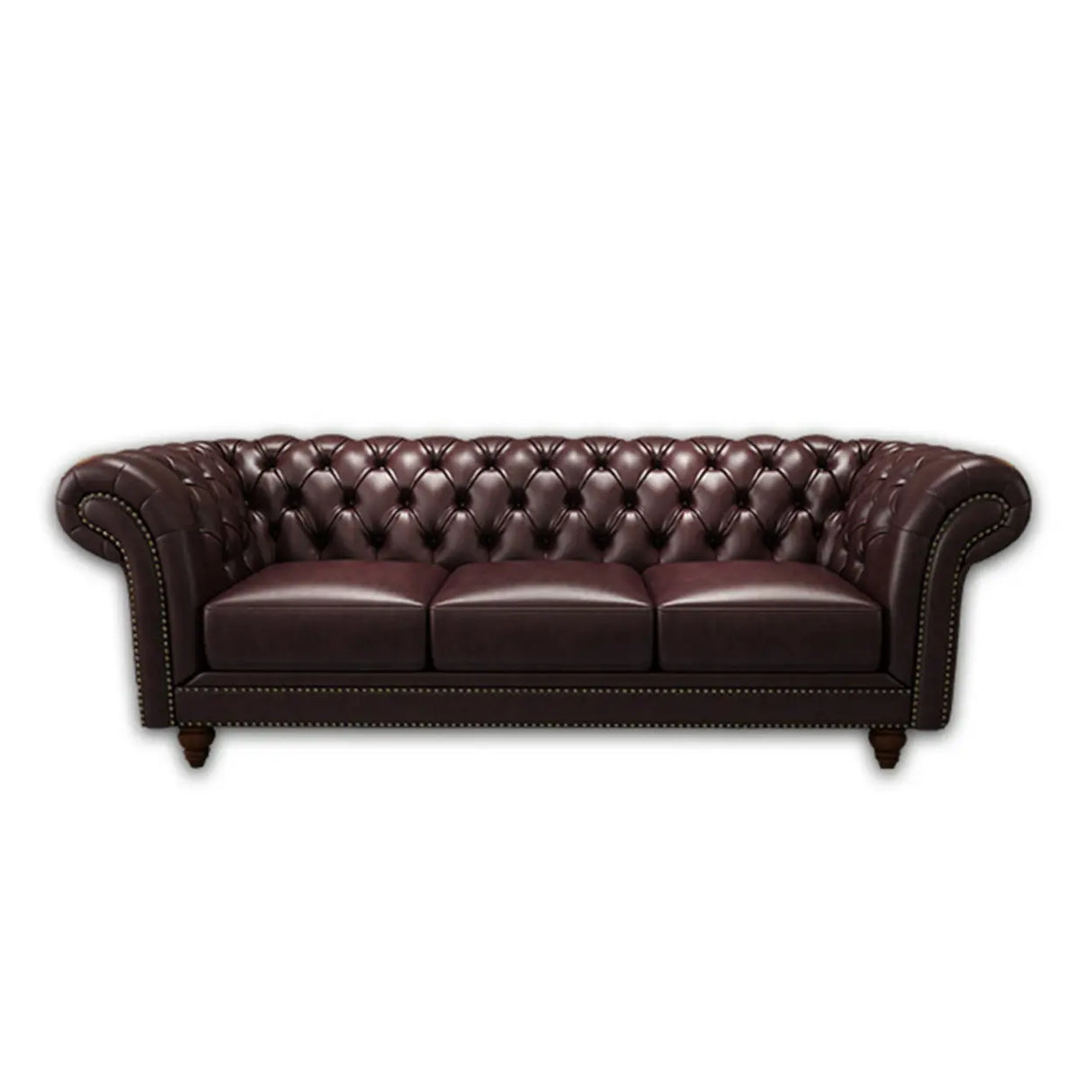 Mid-Century Modern Brown Cow Leather Flared Arm Sofa Image - 8