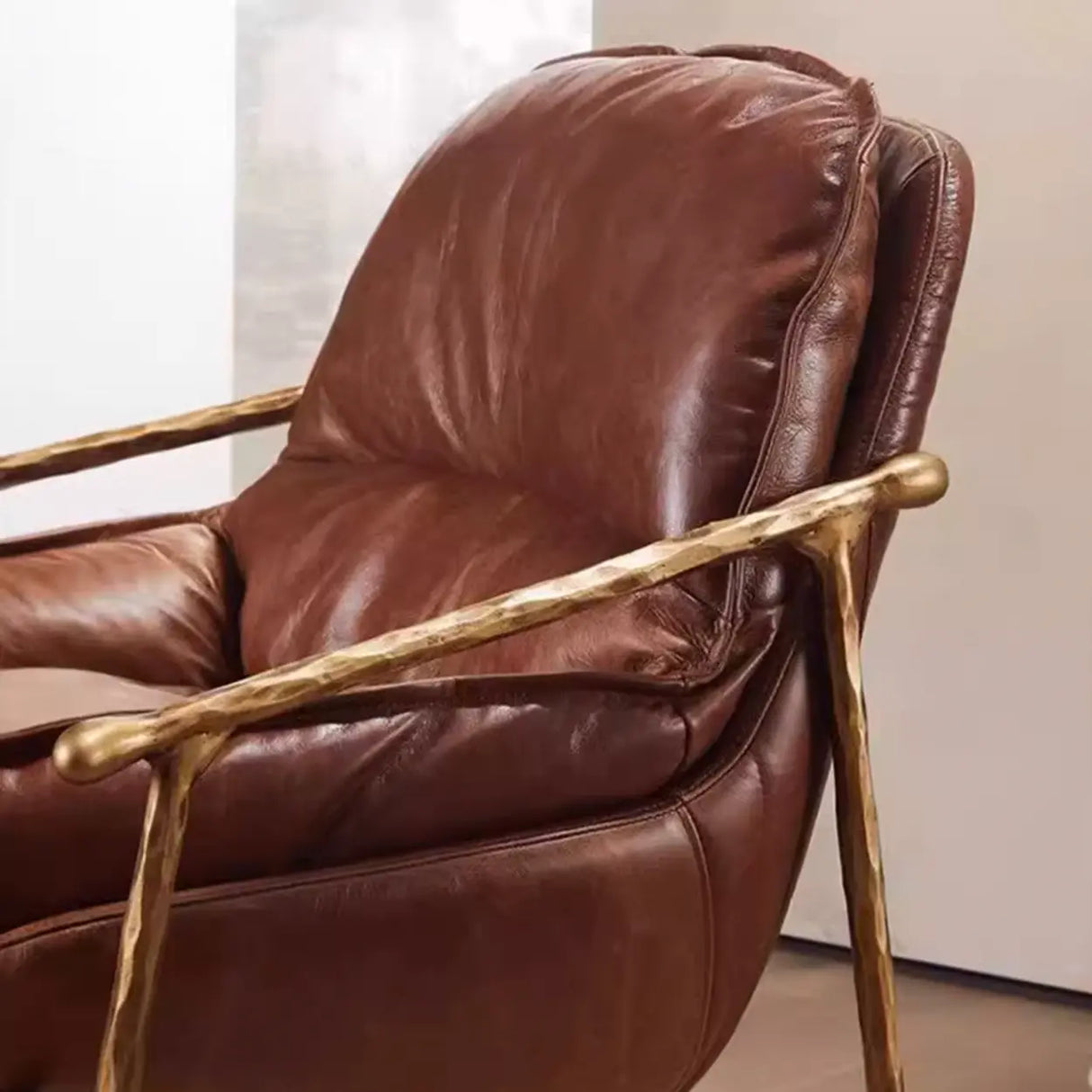 Mid-Century Modern Brown Leather Arm Accent Chairs Image - 10