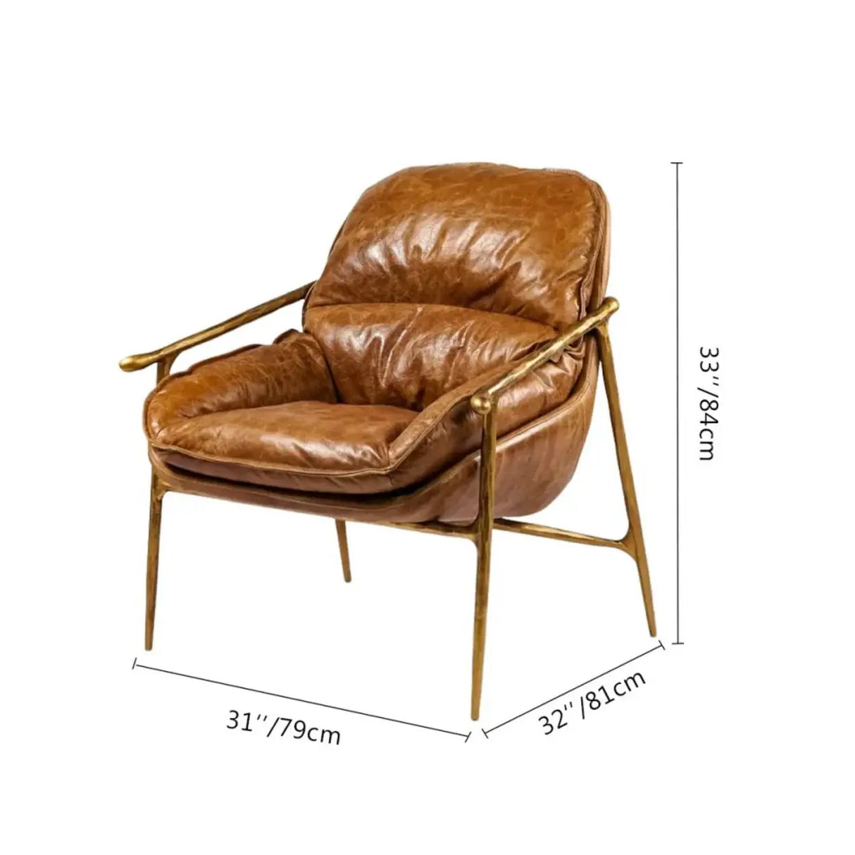 Mid-Century Modern Brown Leather Arm Accent Chairs