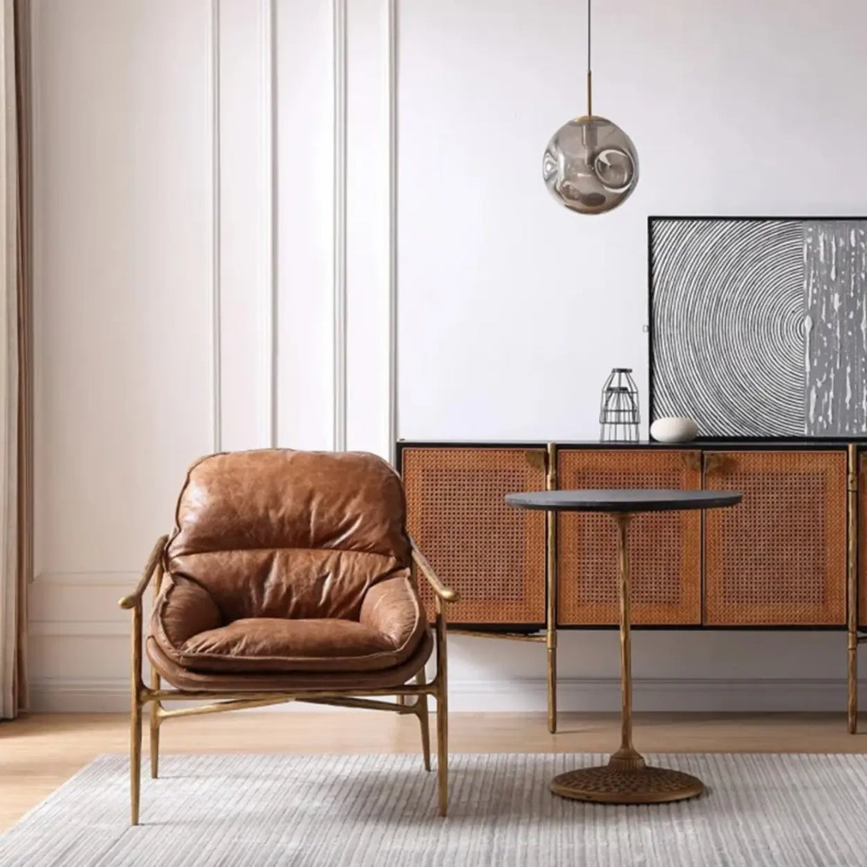 Mid-Century Modern Brown Leather Arm Accent Chairs Image - 2