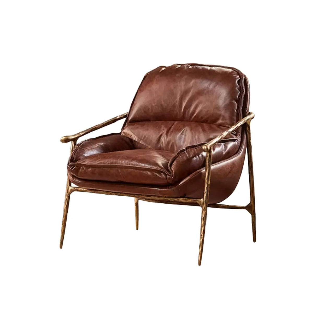 Mid-Century Modern Brown Leather Arm Accent Chairs Image - 3