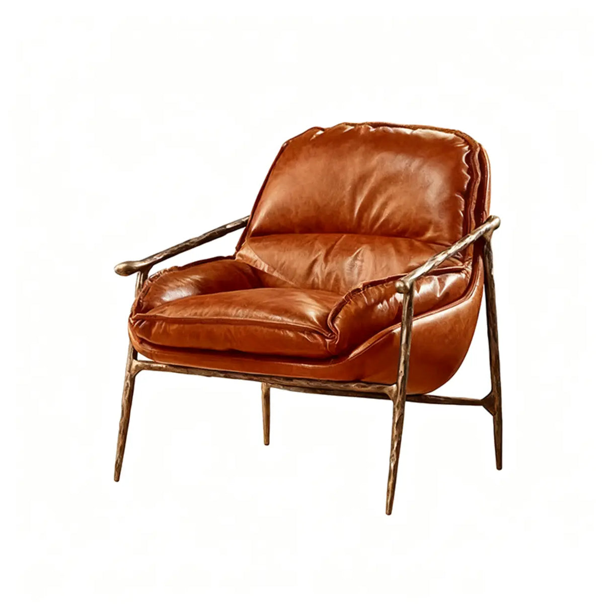 Mid-Century Modern Brown Leather Arm Accent Chairs Image - 6