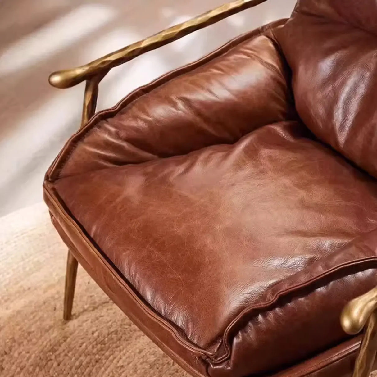Mid-Century Modern Brown Leather Arm Accent Chairs Image - 8