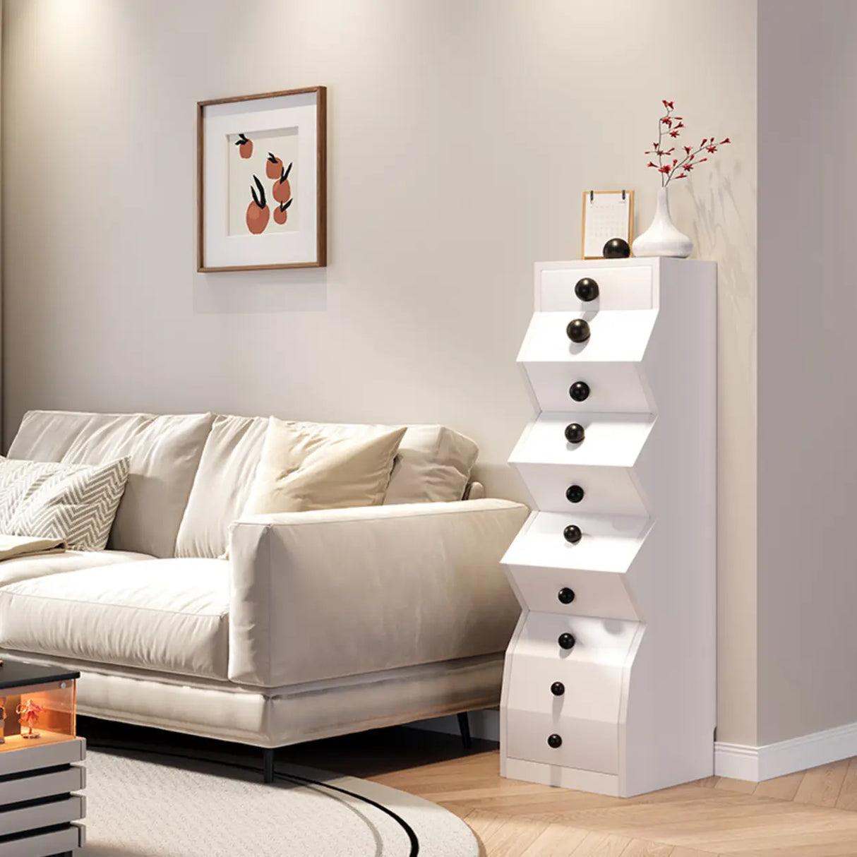 Mid-Century Modern Brown Wood Narrow Nightstand with Drawers Image - 7