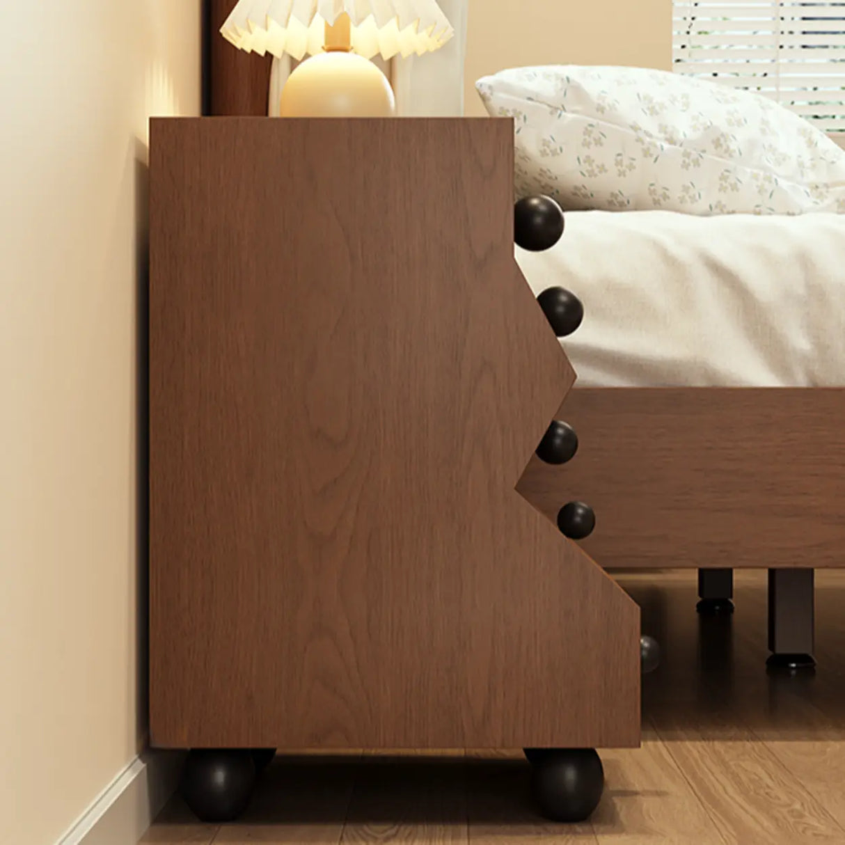 Mid-Century Modern Brown Wood Narrow Nightstand with Drawers Image - 8