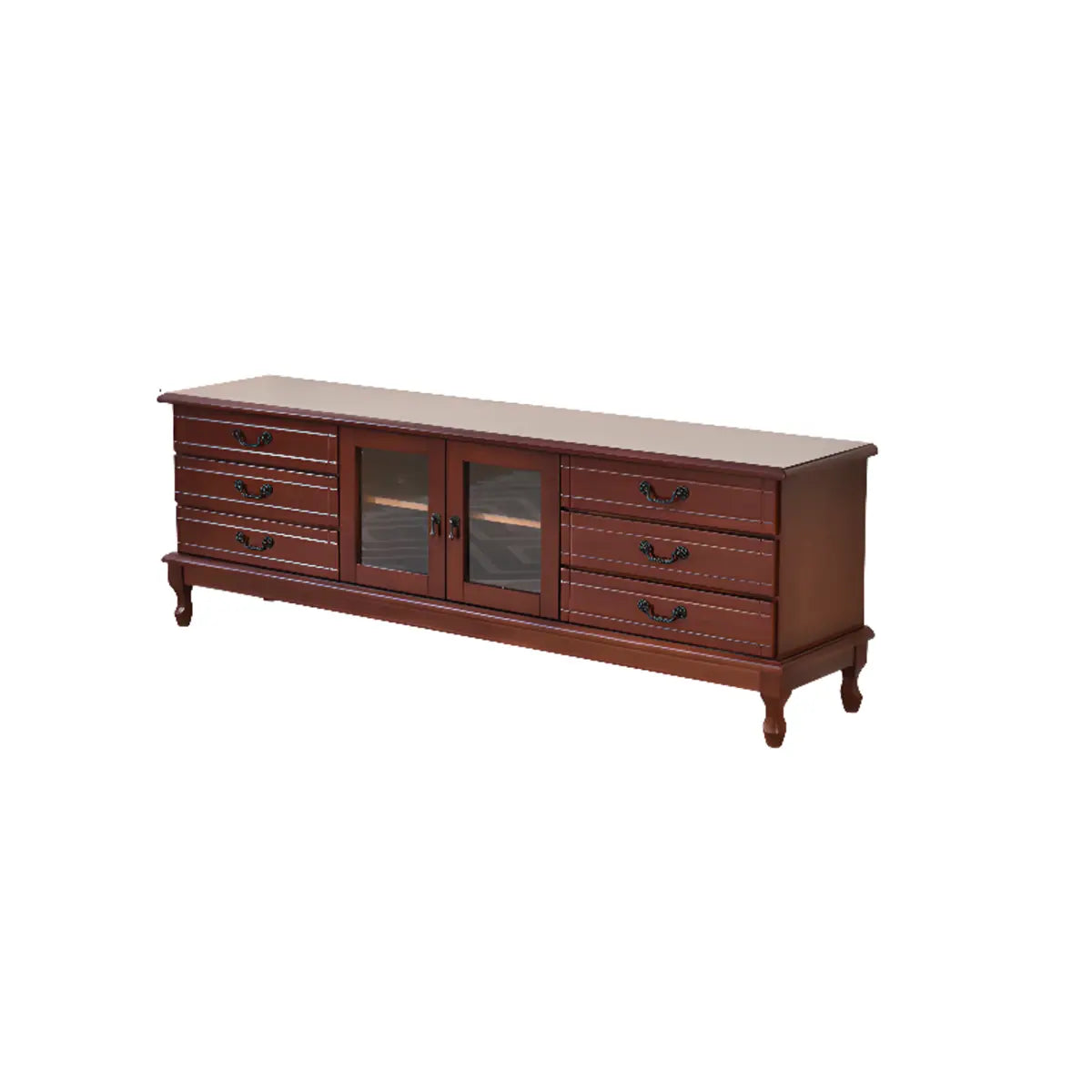 Mid-Century Modern Brown Wood TV Stand with Drawers Image - 5