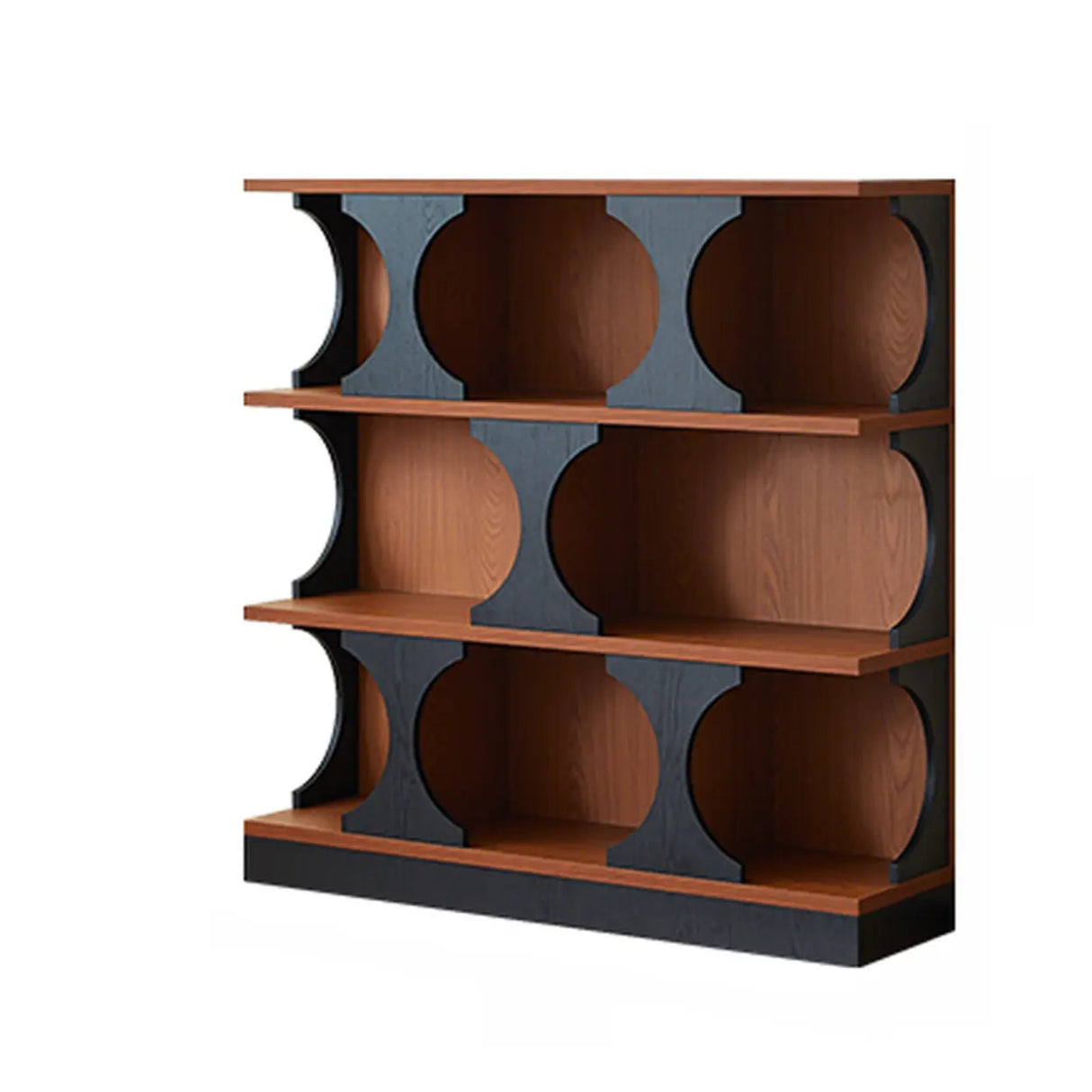 Mid-Century Modern Closed Back Wood Brown Vertical Bookshelf Image - 4