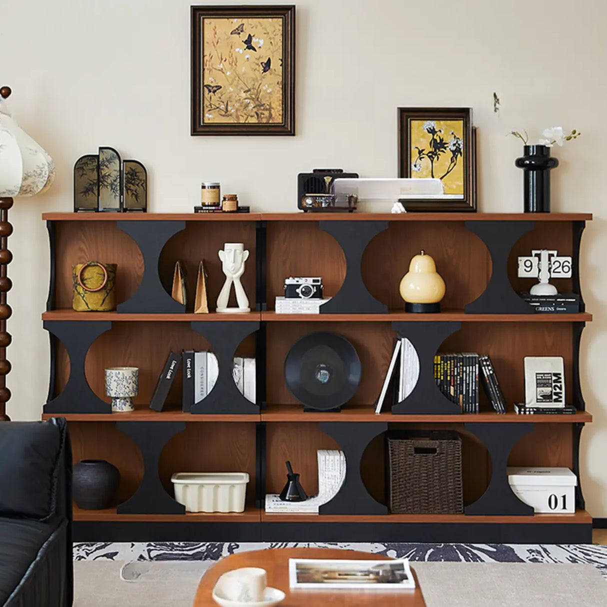 Mid-Century Modern Closed Back Wood Brown Vertical Bookshelf Image - 8