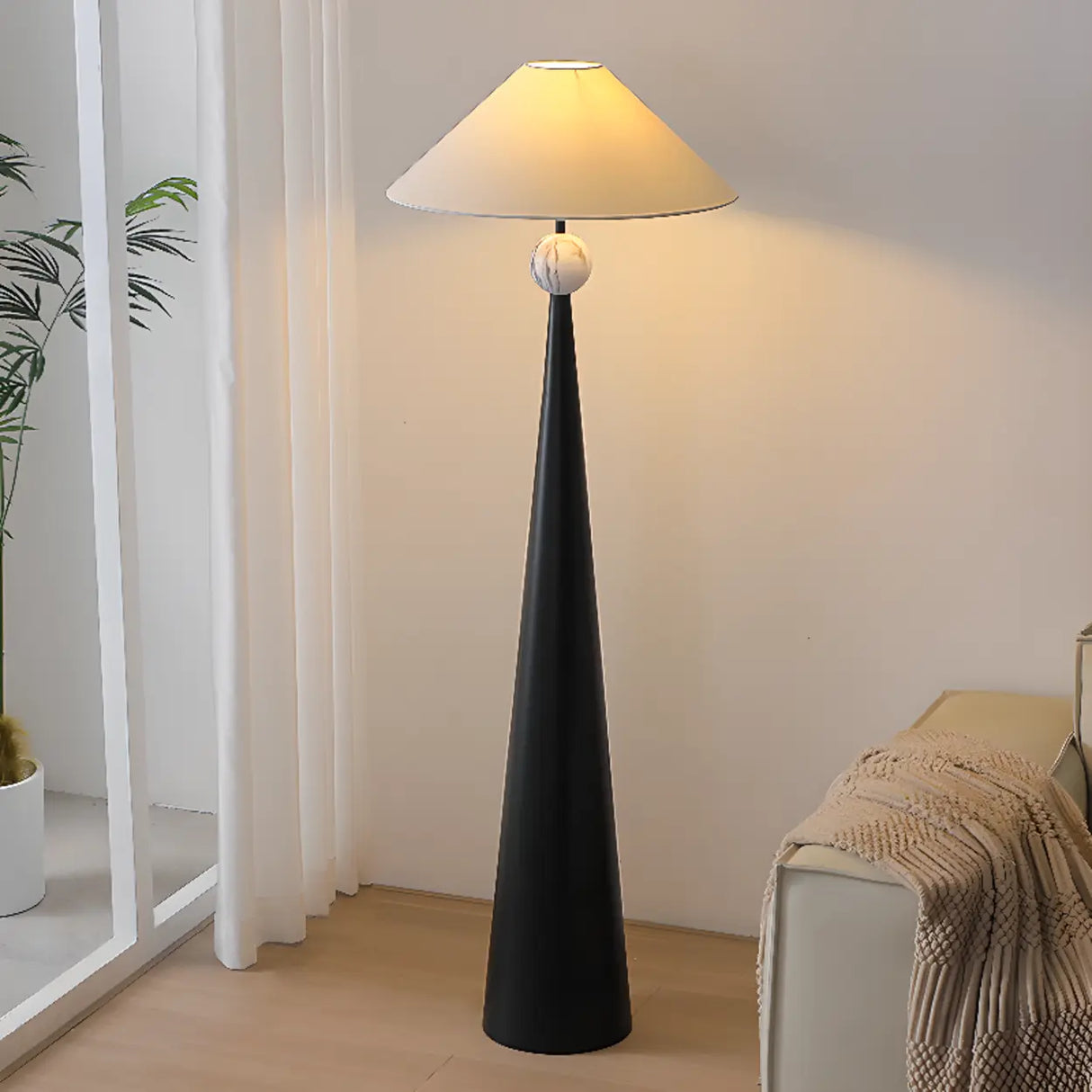 Mid-Century Modern Cone Black Tapered Metal Base Floor Lamp Image - 2