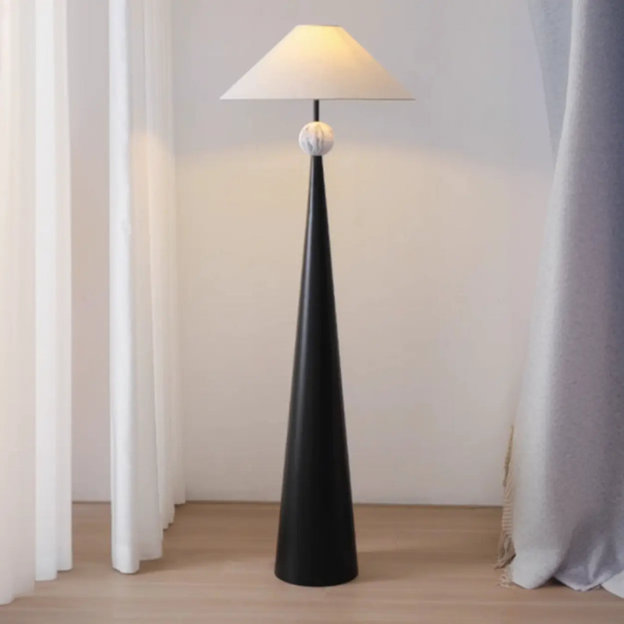 Mid-Century Modern Cone Black Tapered Metal Base Floor Lamp Image - 4
