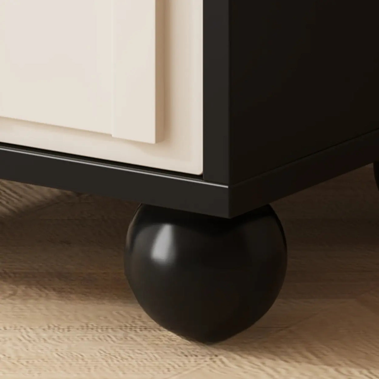 Mid-Century Modern Cream and Black Nightstand with Drawers Image - 10