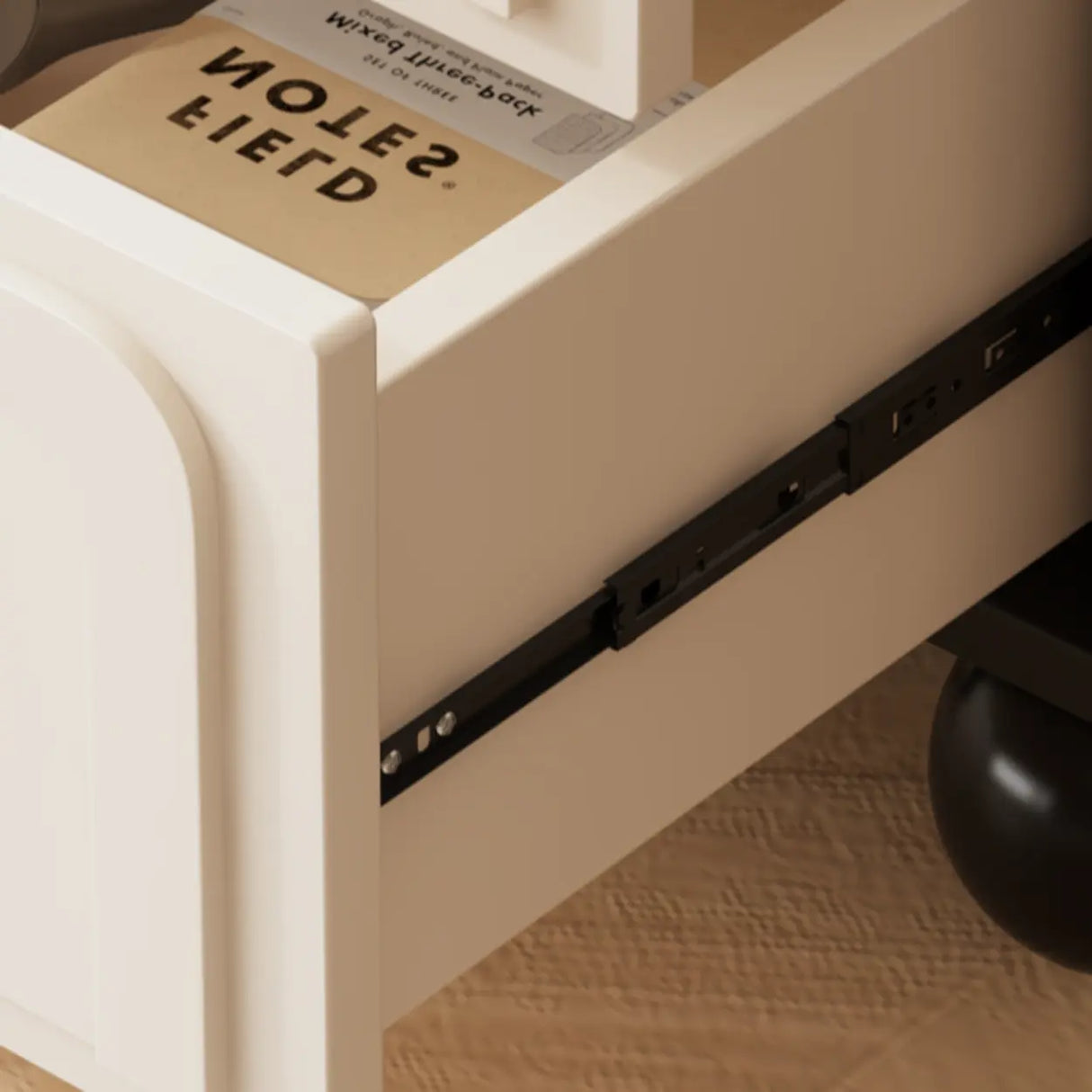 Mid-Century Modern Cream and Black Nightstand with Drawers Image - 11