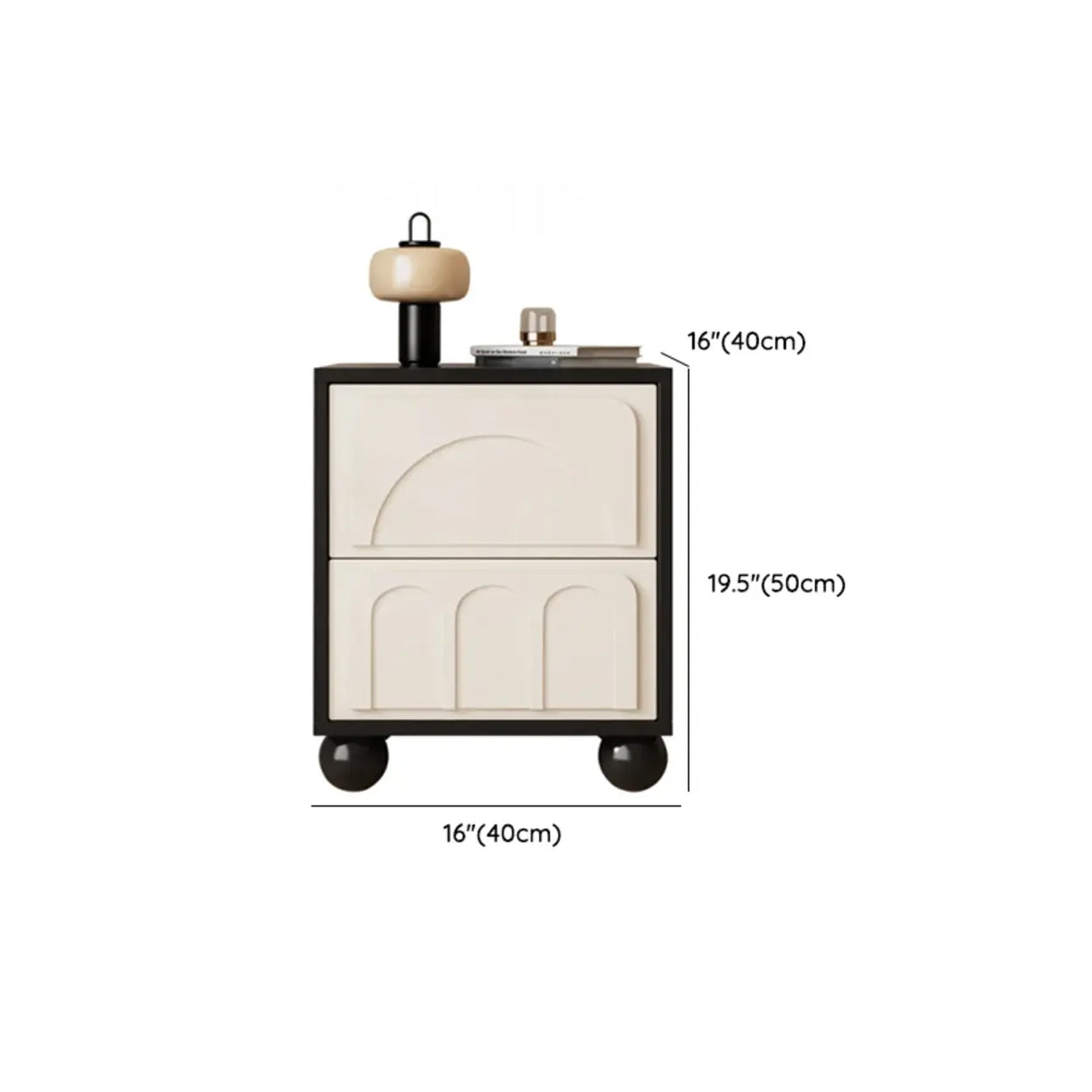 Mid-Century Modern Cream and Black Nightstand with Drawers