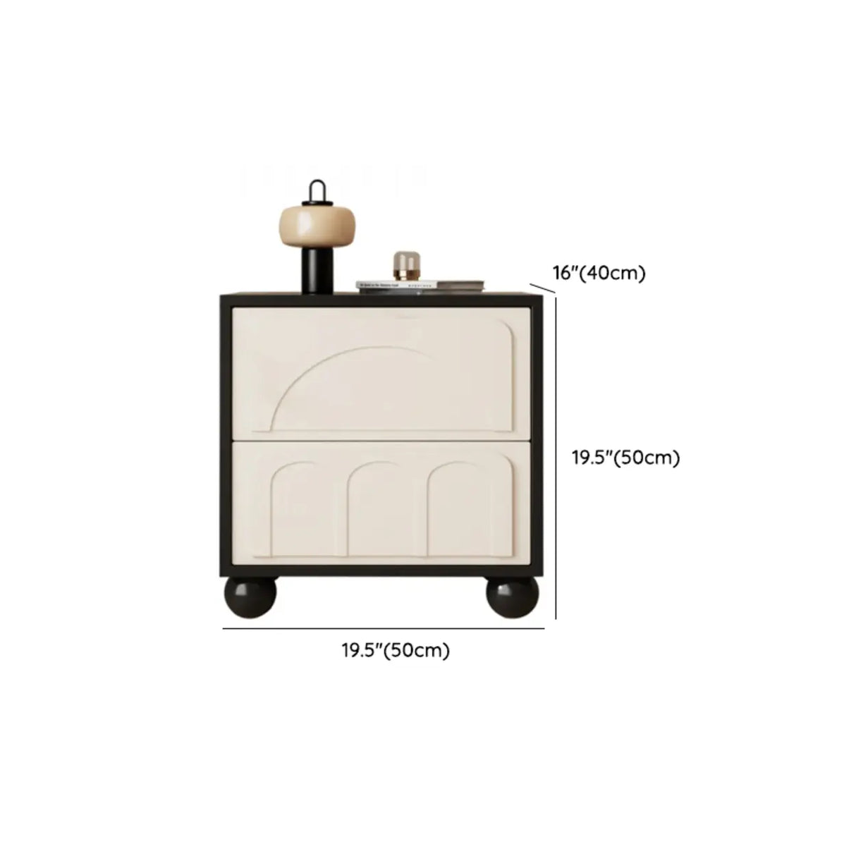 Mid-Century Modern Cream and Black Nightstand with Drawers Image - 14