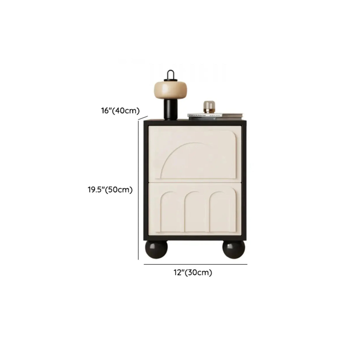 Mid-Century Modern Cream and Black Nightstand with Drawers Image - 15