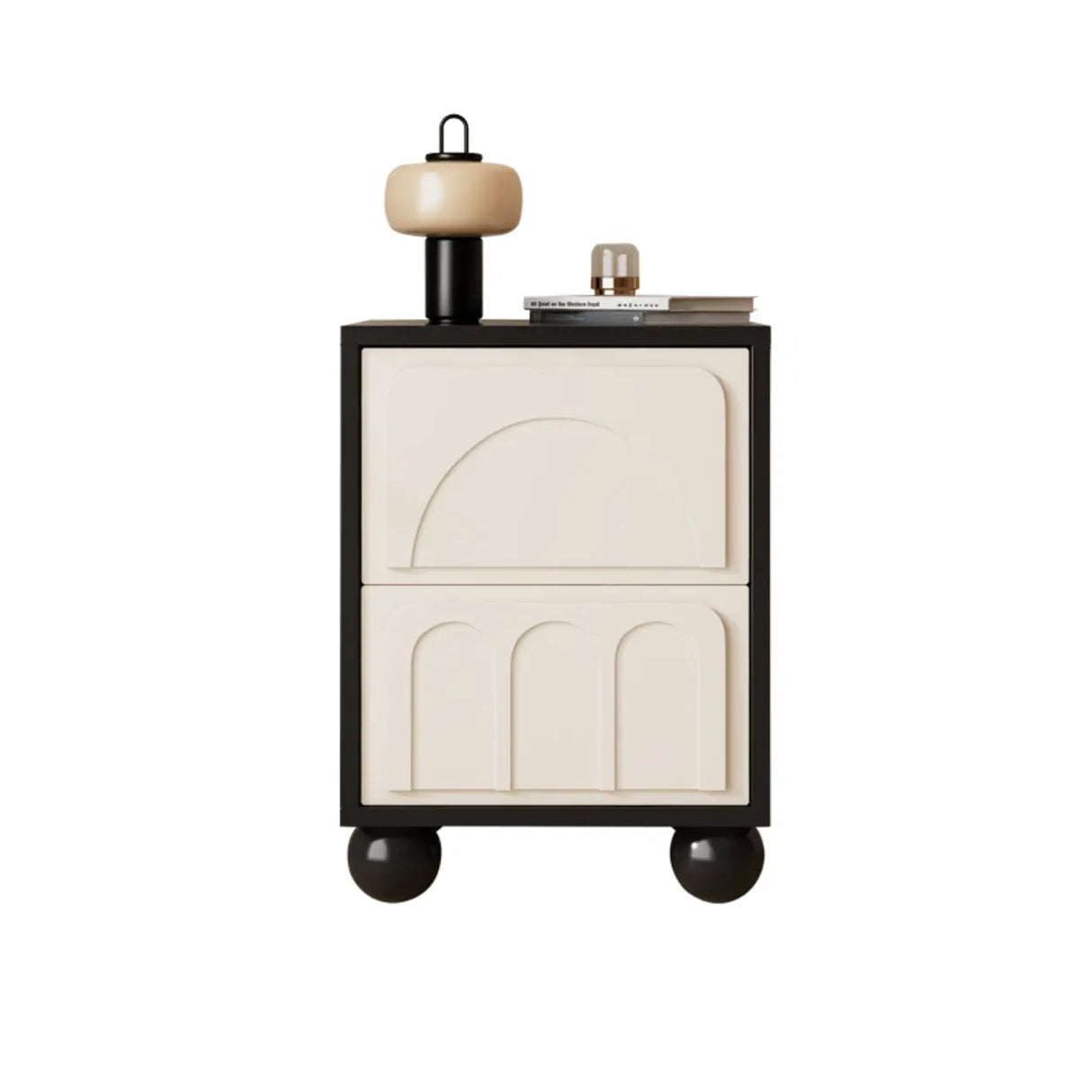 Mid-Century Modern Cream and Black Nightstand with Drawers Image - 2