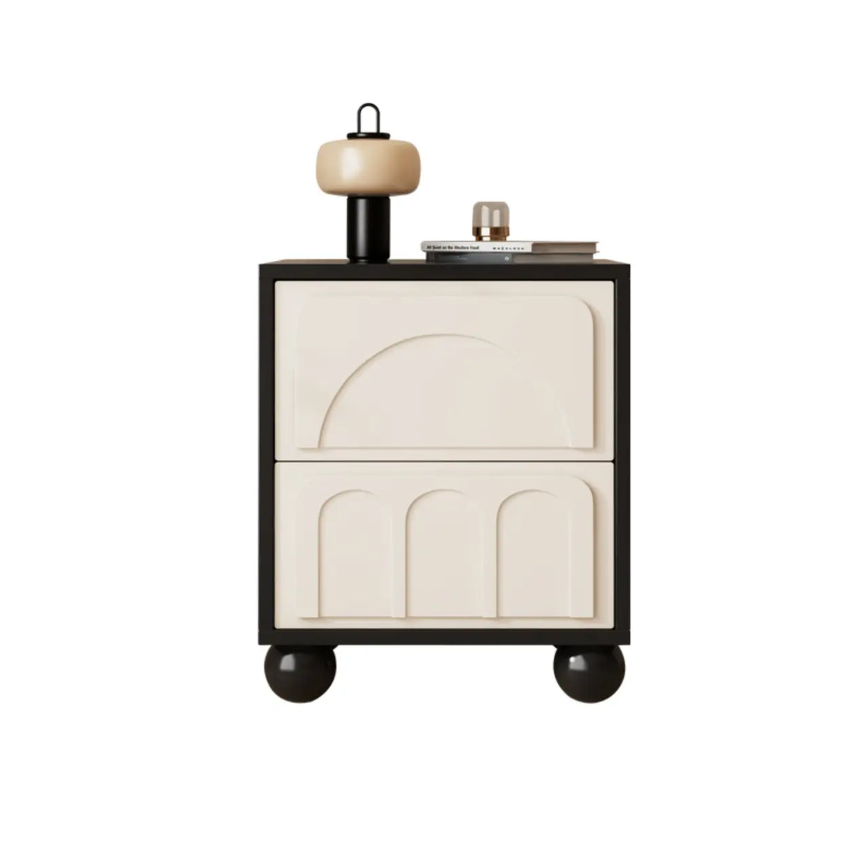 Mid-Century Modern Cream and Black Nightstand with Drawers Image - 3