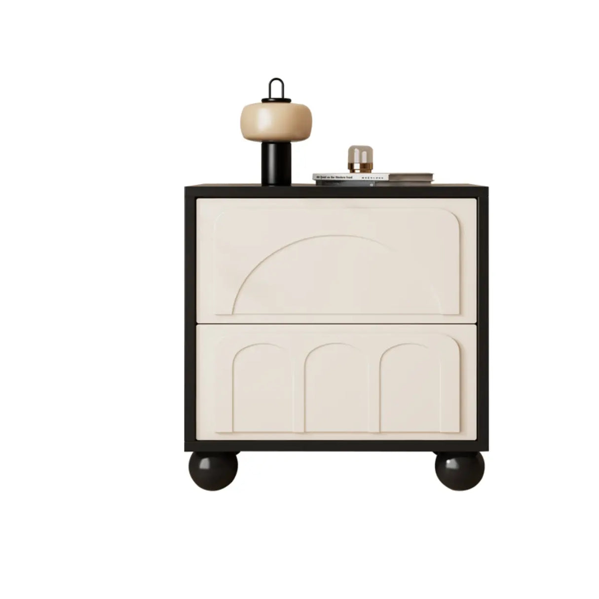 Mid-Century Modern Cream and Black Nightstand with Drawers Image - 5