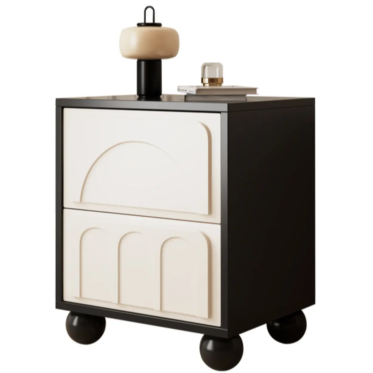 Mid-Century Modern Cream and Black Nightstand with Drawers Image - 8