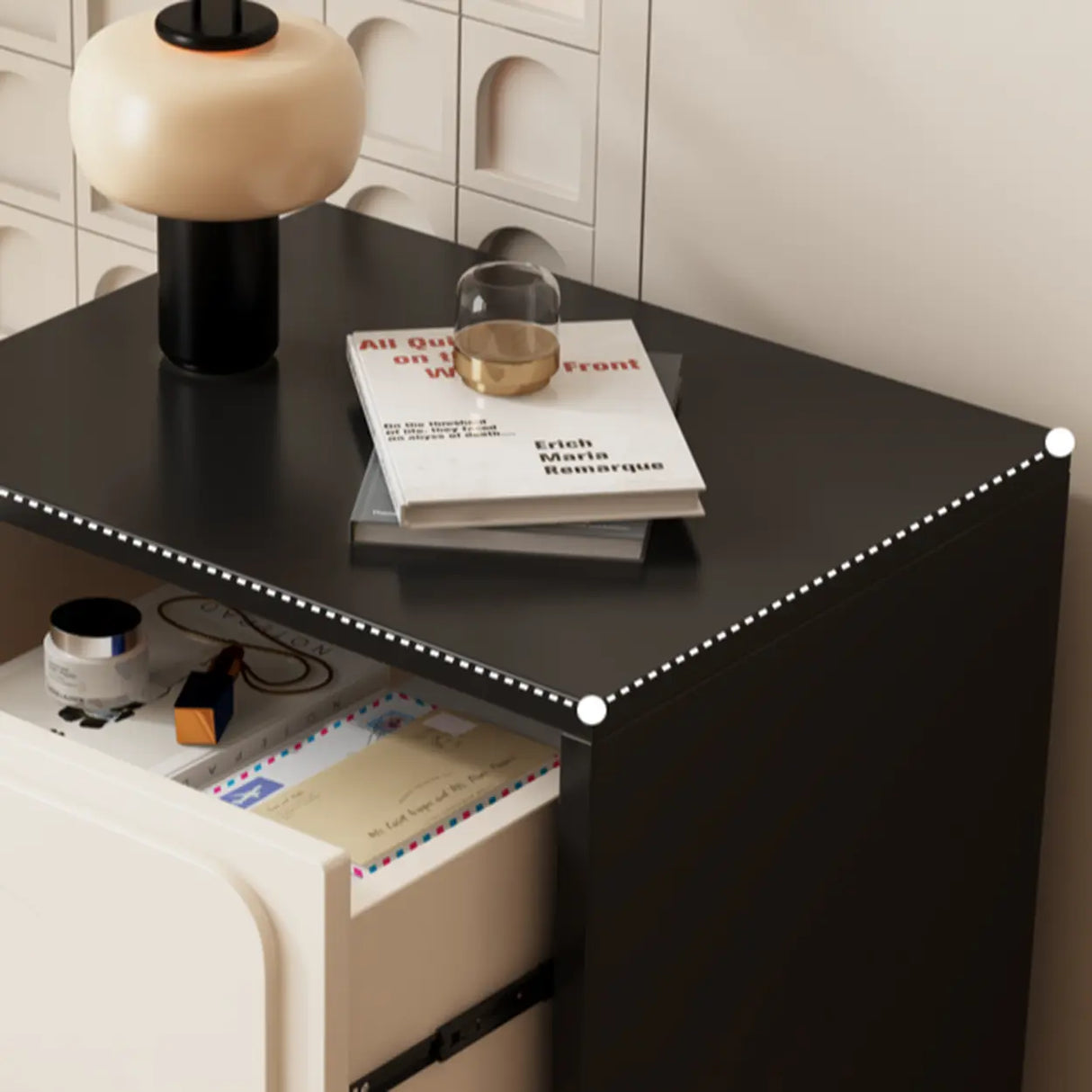 Mid-Century Modern Cream and Black Nightstand with Drawers Image - 9