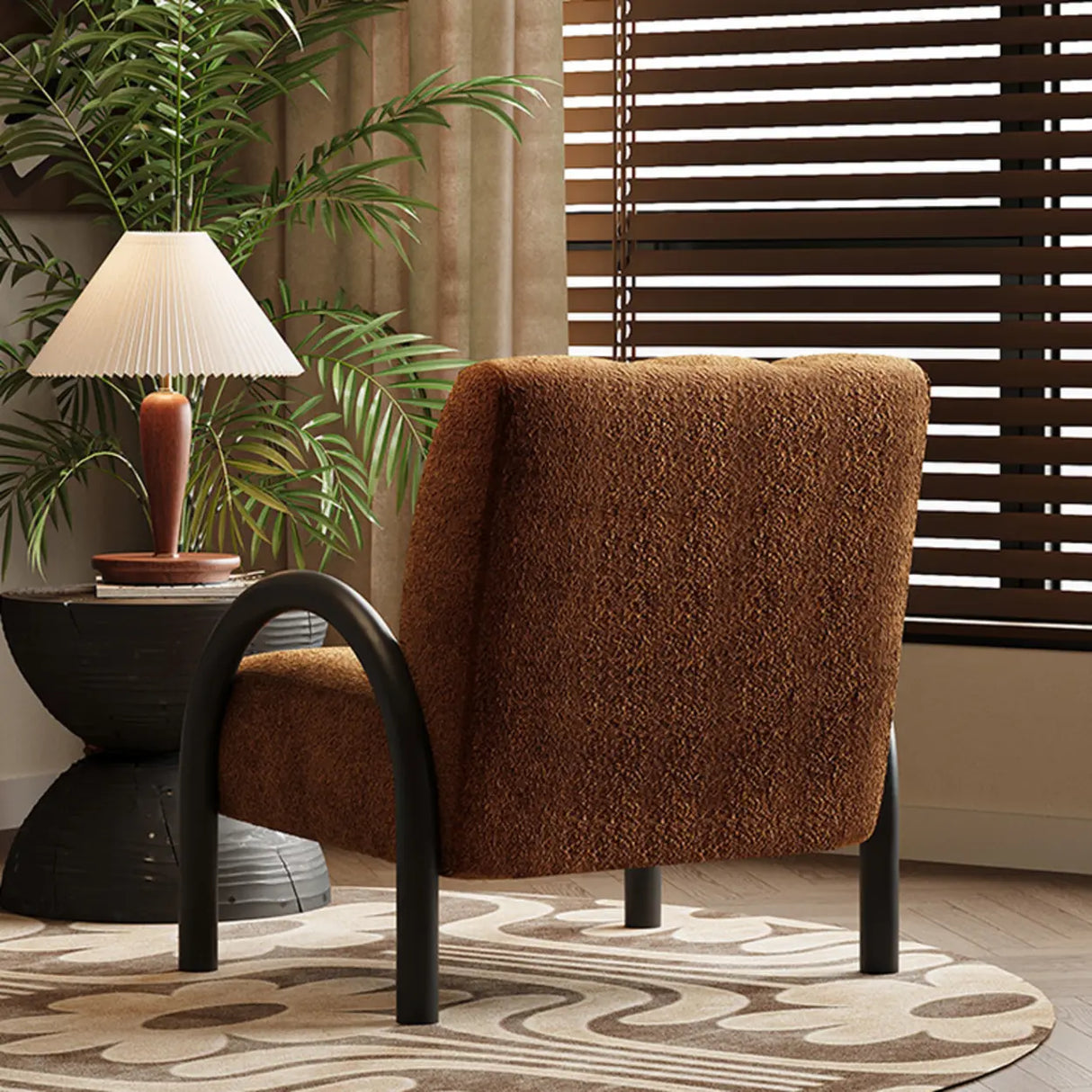 Mid-Century Modern Curved Back Chenille Green Accent Chair Image - 10