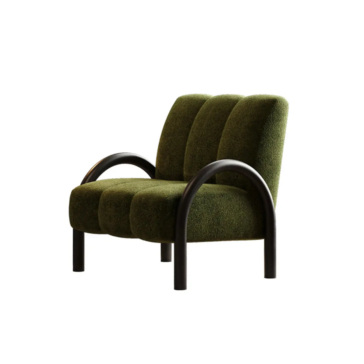 Mid-Century Modern Curved Back Chenille Green Accent Chair Image - 5