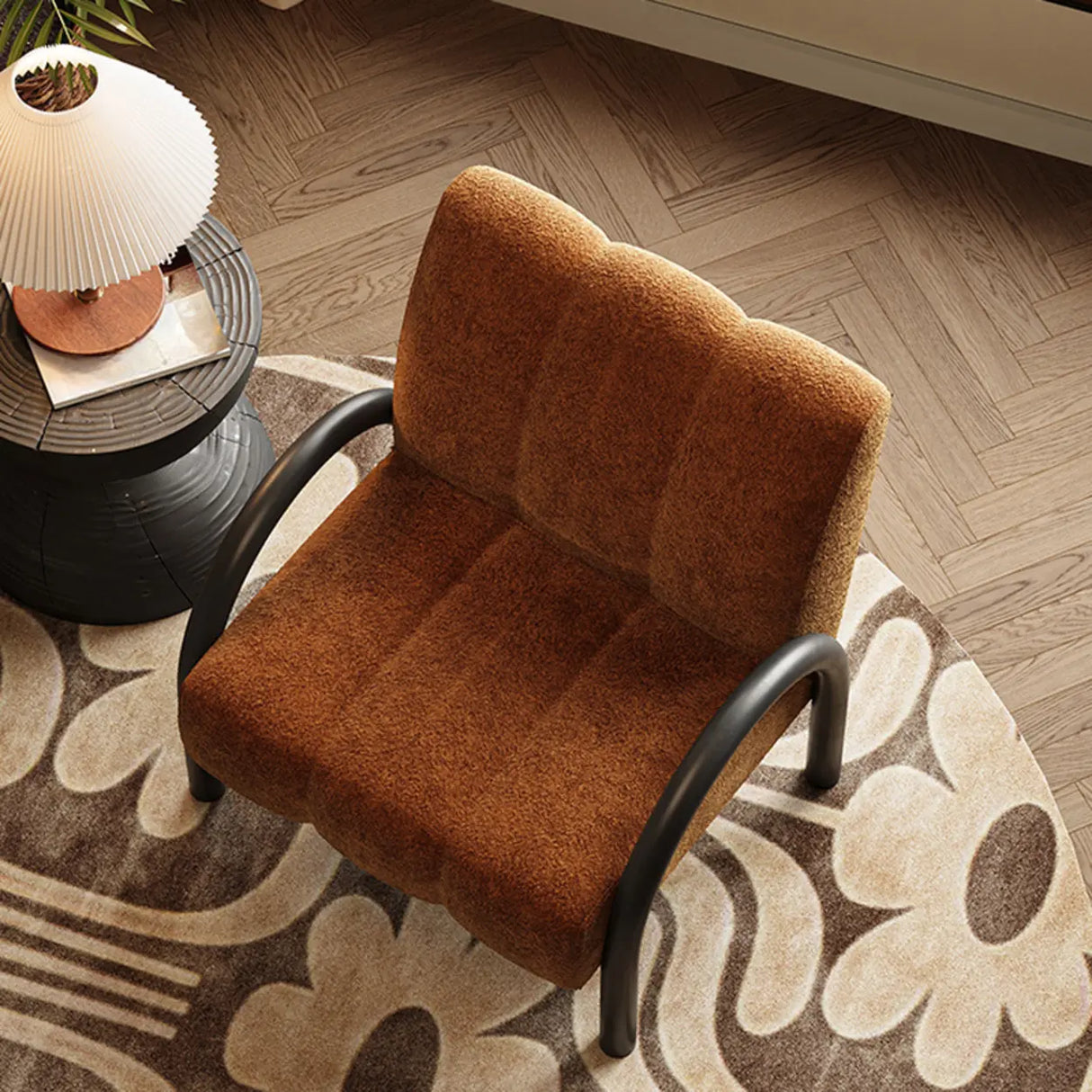 Mid-Century Modern Curved Back Chenille Green Accent Chair Image - 6