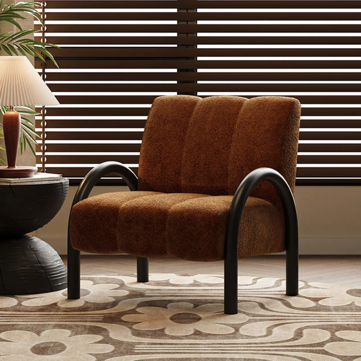 Mid-Century Modern Curved Back Chenille Green Accent Chair Image - 7