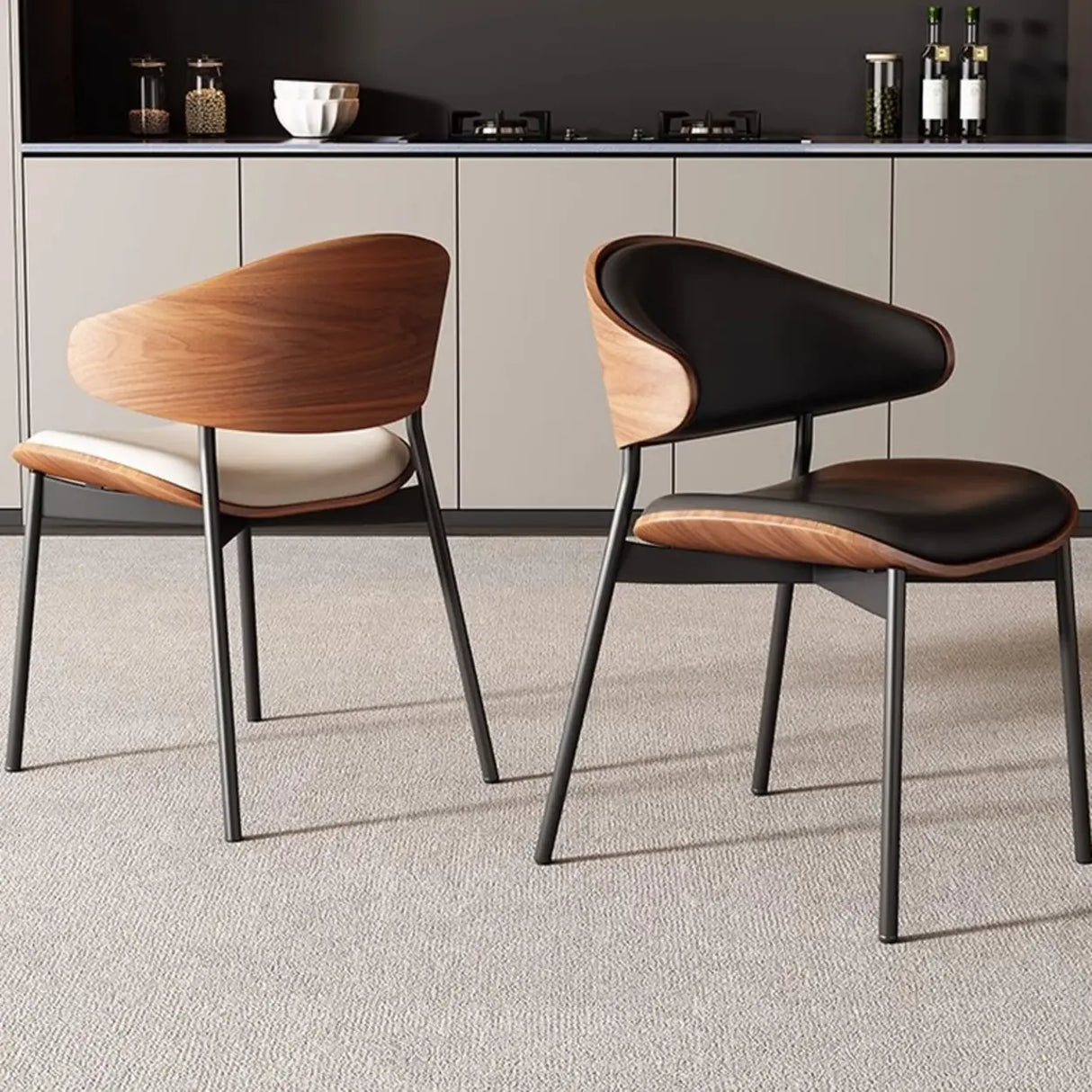 Mid-Century Modern Curved Back Upholstered Dining Chairs Image - 3