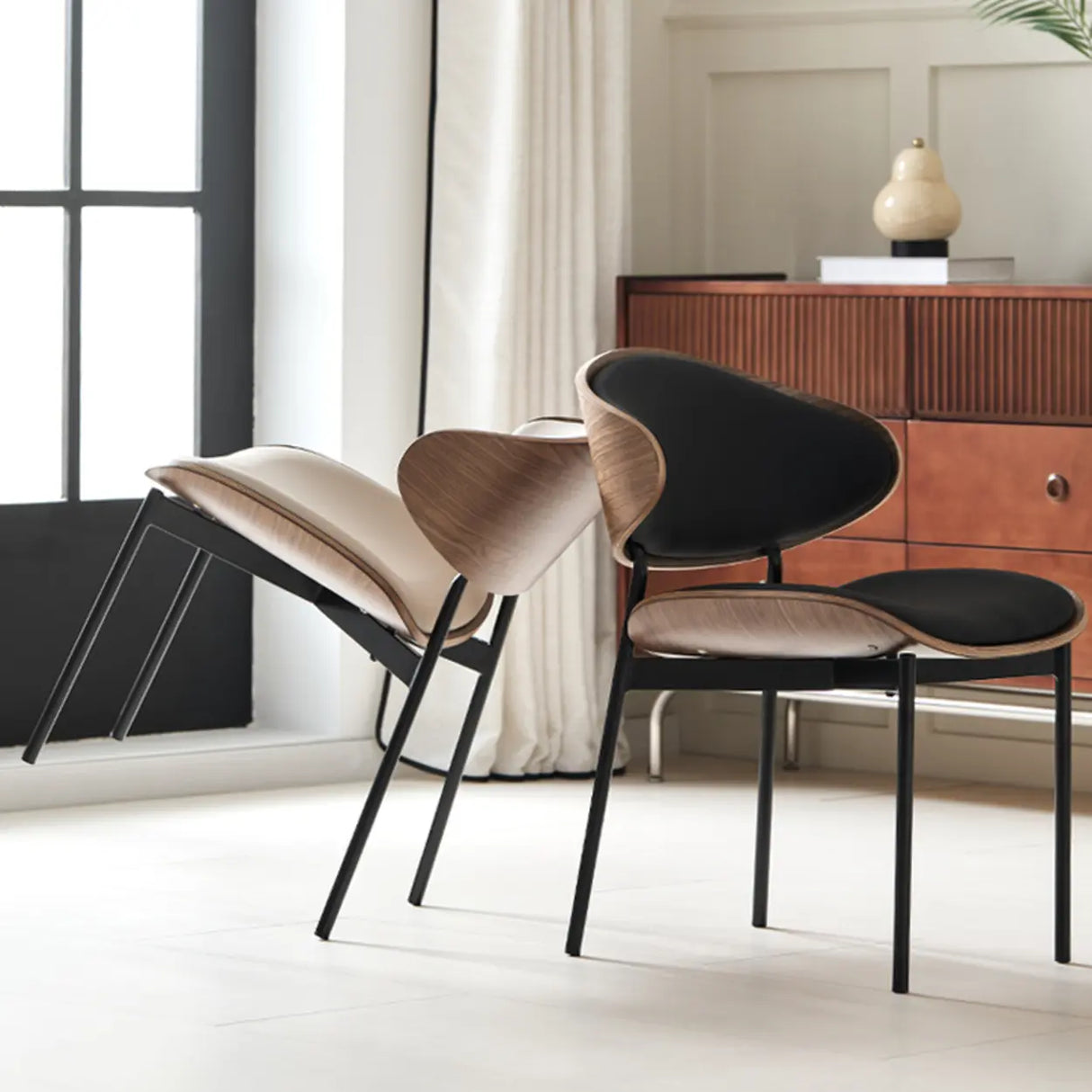 Mid-Century Modern Curved Back Upholstered Dining Chairs Image - 6