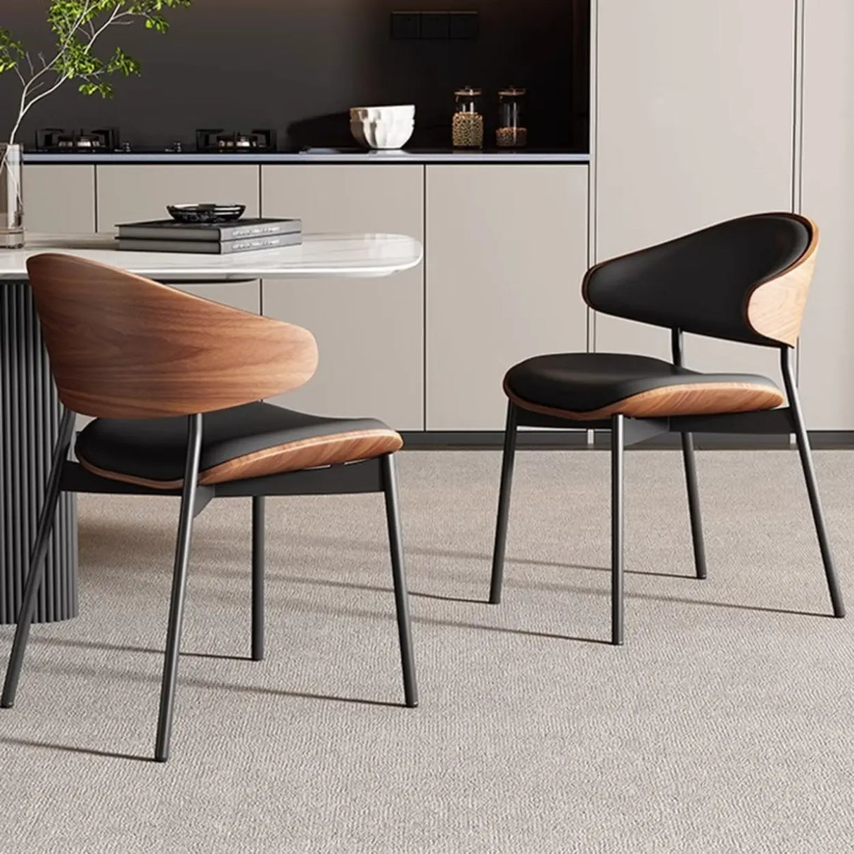 Mid-Century Modern Curved Back Upholstered Dining Chairs Image - 7