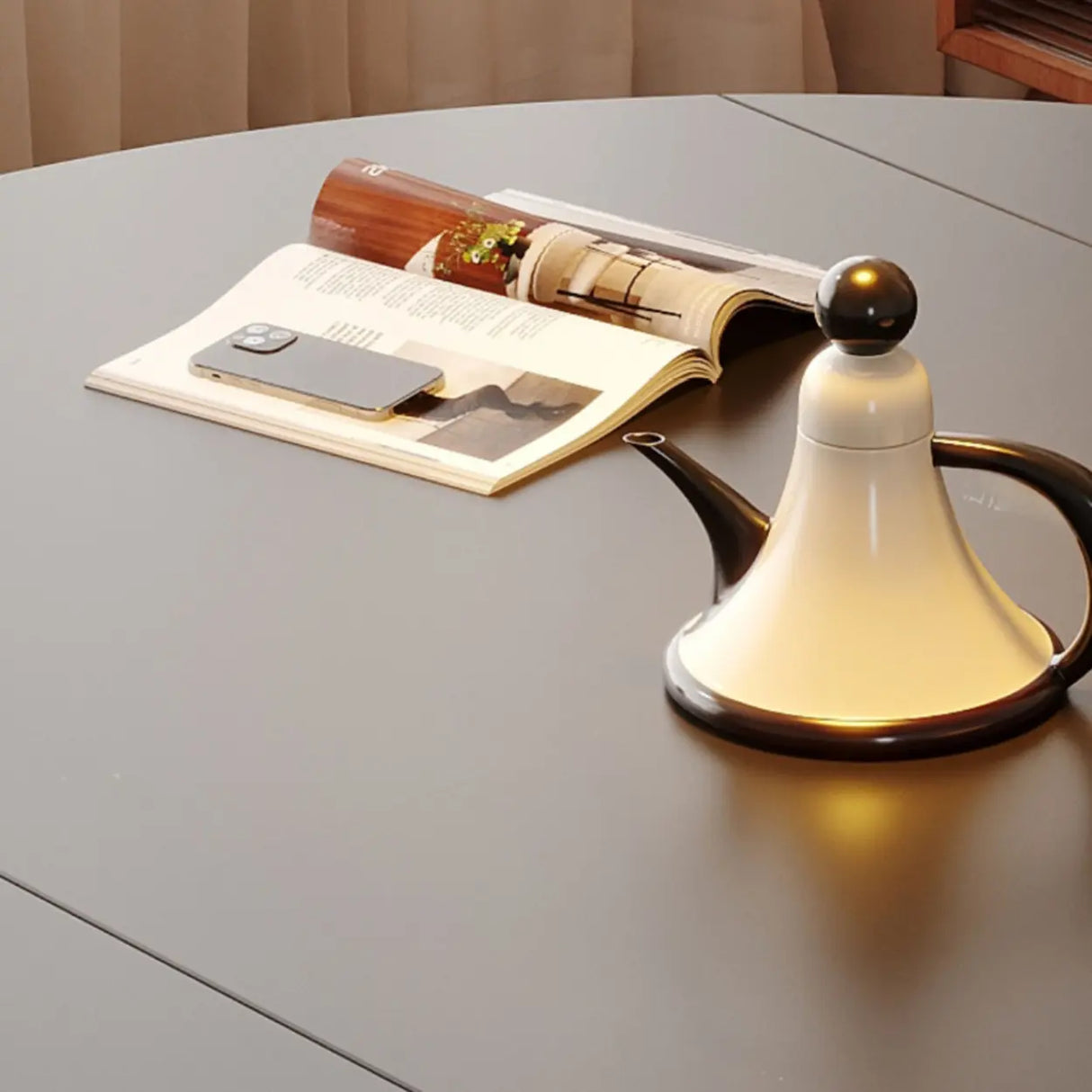 Mid-Century Modern Extendable Round Stone Top Dining Table Image - 4