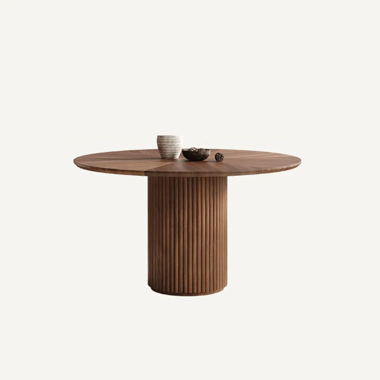 Mid-Century Modern Fluted Pedestal Round Wood Dining Table Image - 2