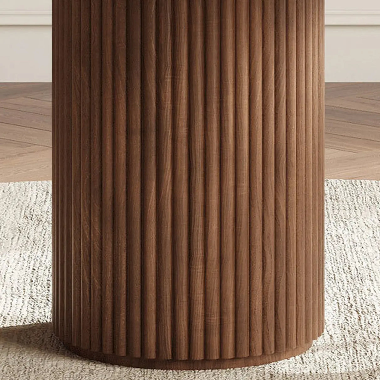 Mid-Century Modern Fluted Pedestal Round Wood Dining Table Image - 5