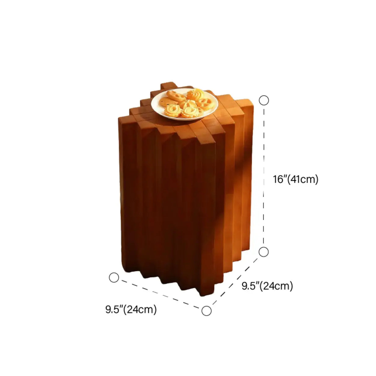 Mid-Century Modern Geometric Solid Rubber Wood Side Table