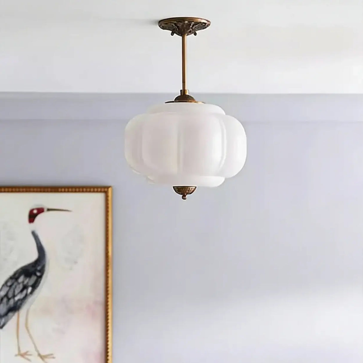 Mid-Century Modern Glass Pumpkim Round Pendant Light Image - 2