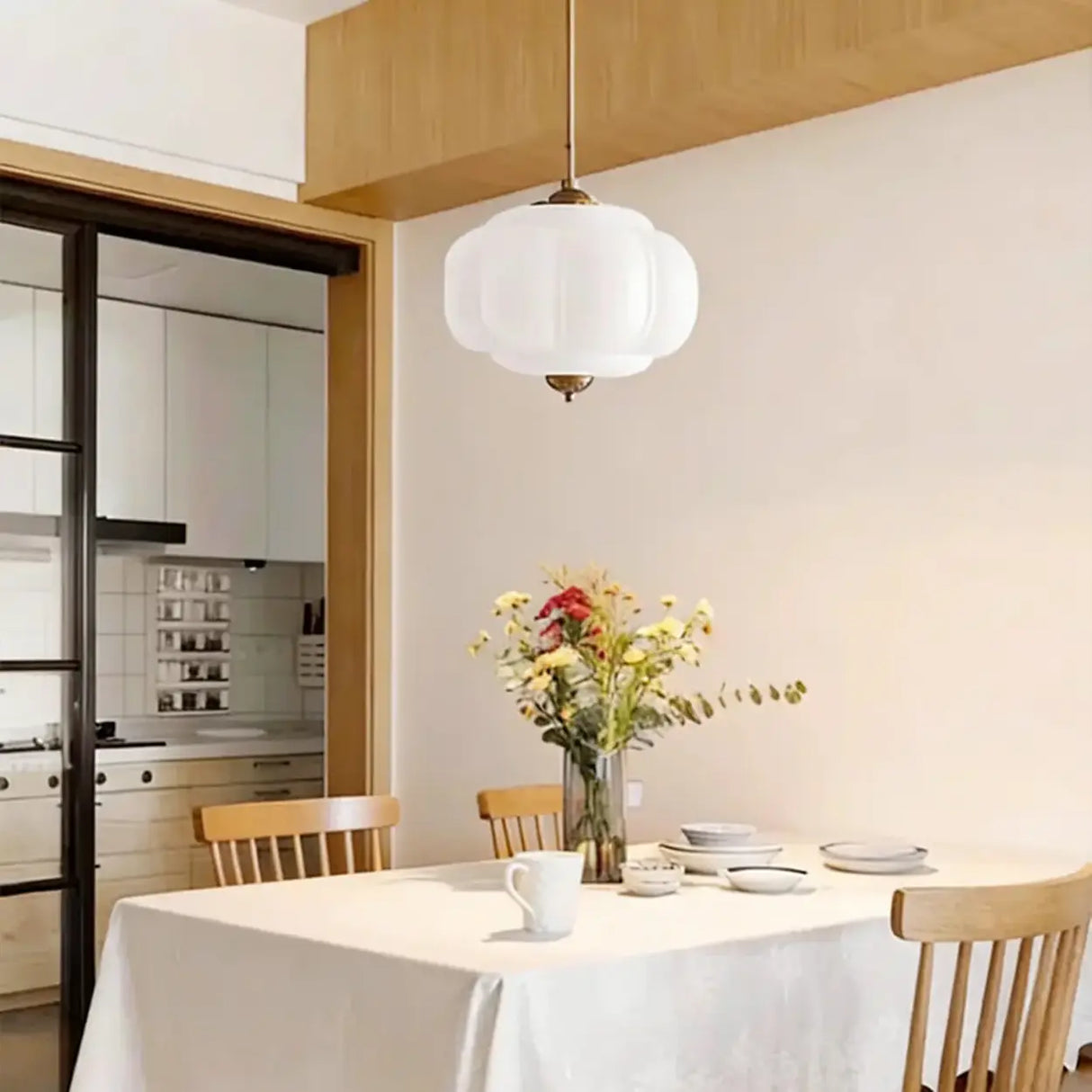 Mid-Century Modern Glass Pumpkim Round Pendant Light Image - 5